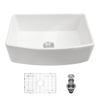 Topcraft 33“ X 19” Ceramic Single-Bowl Farmhouse Arch-Edge Kitchen Sink With Accessories