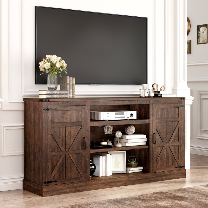 Collings Media Console and TV Stand for TVs up to 75", 33.5”H x 66”L x 15”W, Brown