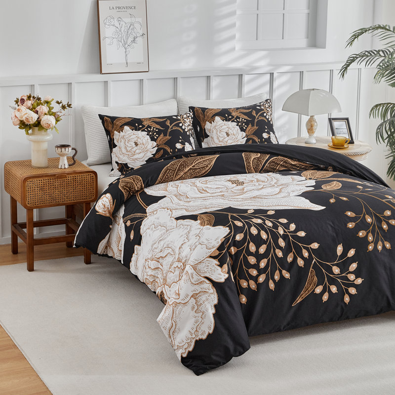 All-Season Boho Fluffy Floral Microfiber Comforter Set, Queen Comforter + 2 Standard Pillowcases, Floral 7