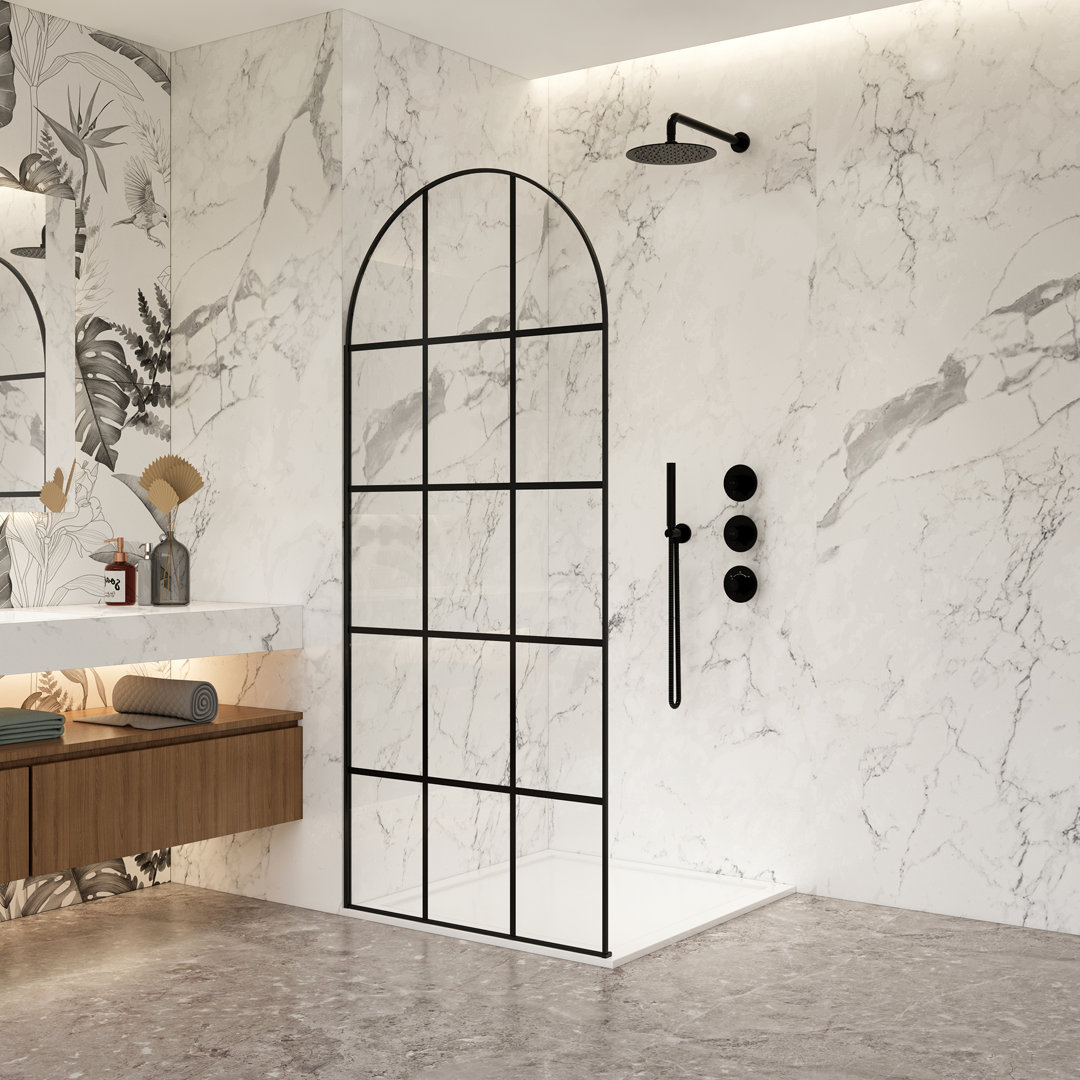 Aranaz 34" W x 78" H Fixed Single Panel Frameless Shower Door in Matte Black with Clear Glass Vinnova