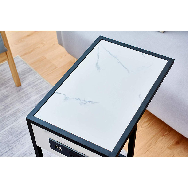 Delarosa Frame End Table with Built-In Outlets, Black Frame