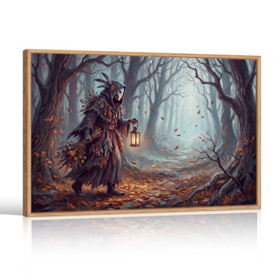 Art mural sur toile à capuche avec lanterne en forêt d'automne