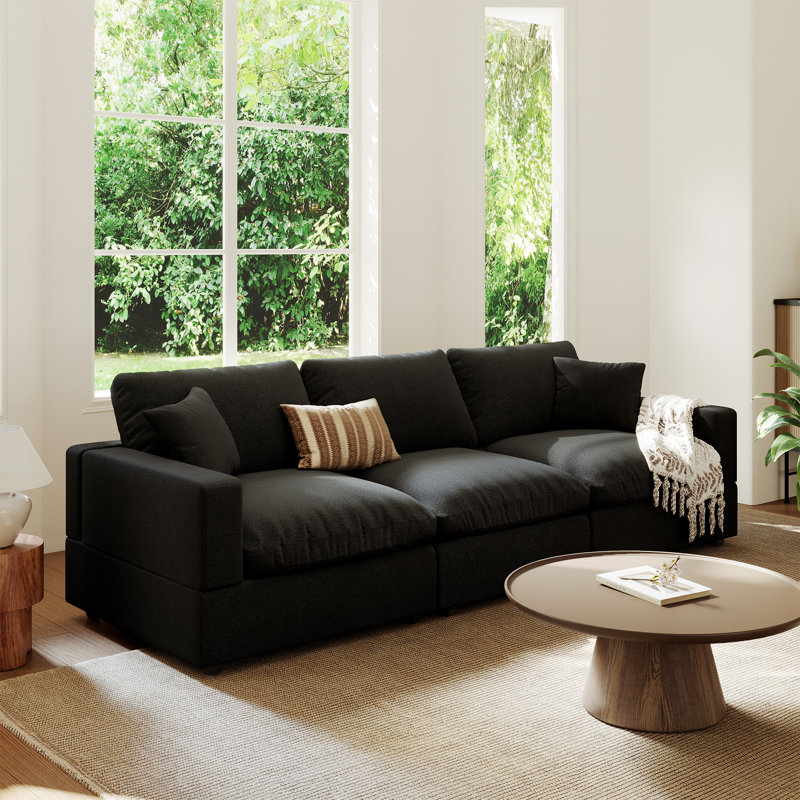 Upholstered Sofa, Cloud Couch Modular Sectional Sofa Couch For Living Room Bedroom, 24.8" H x 95.4" W x 28.3" D, 3, Black