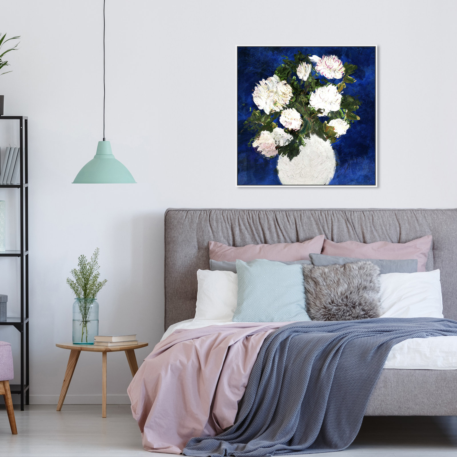 Dripping Roses Painting, White Framed, 31" H x 31" W x 1.5" D