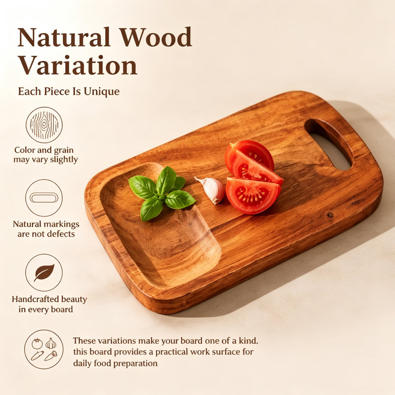 Solid Acacia Wood Cutting Board with Built-in Handle, Multipurpose Kitchen Chopping Board and Serving Tray for Meat Vegetables Bread Cheese