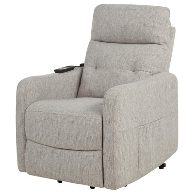Dayes Upholstered Power Lift Recliner with Side Pocket, Taupe