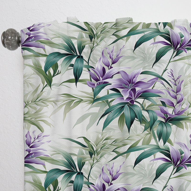 Green Purple Bamboo Serenade Tropical Pattern VI - Tropical Velvet Curtain - 1 panel, 52" W x 84" L