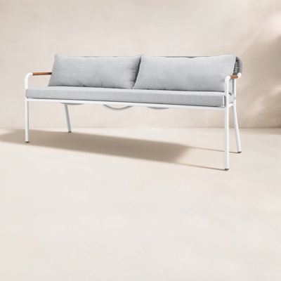 Dean Outdoor Sofa and Coffee Table Set – Aluminum Patio Furniture with Teak Armrests
