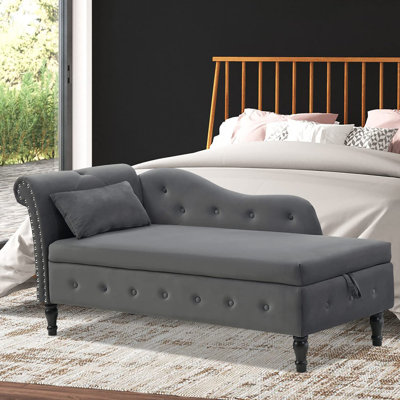 Velvet 2-in-1 Storage Chaise Lounge Bench with Throw Pillow