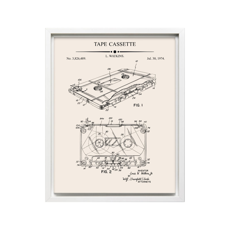 Plan de la cassette, Canevas, H 12 po x l 16 po, Encadrement blanc