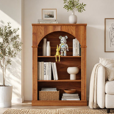Bibliothèque traditionnelle autoportante arquée à 3 niveaux avec garniture perlée décorative pour le salon, le bureau personnel, la chambre à coucher et le couloir