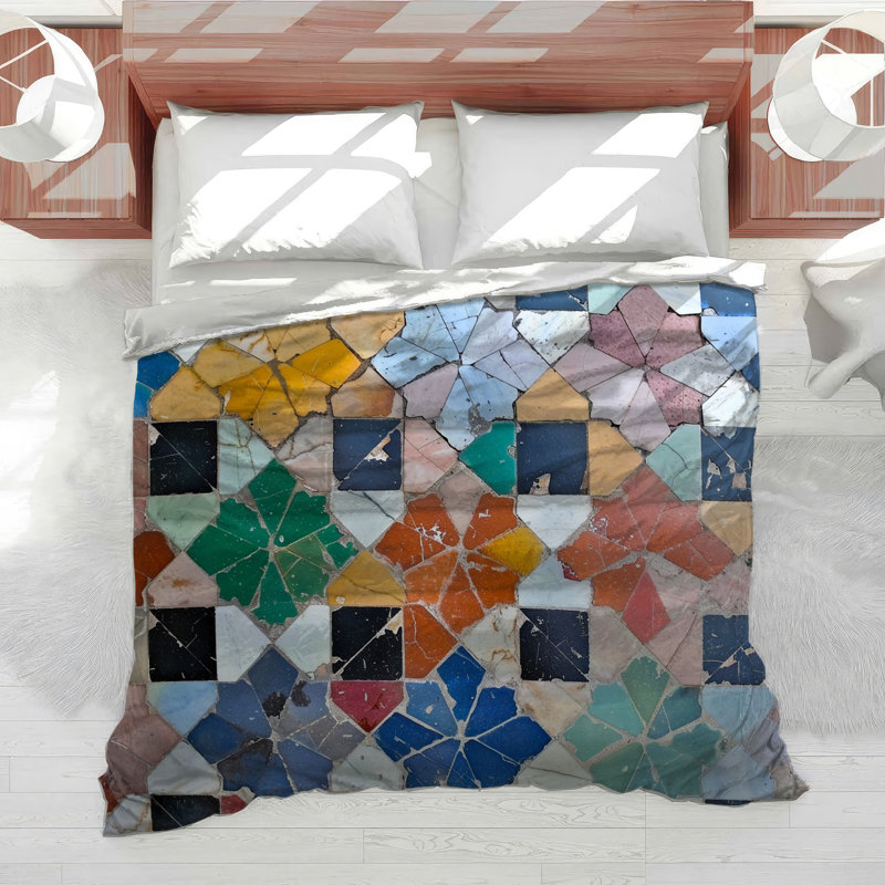 Mosaic Bedding Tile Comforter Bohemian, Queen Comforter