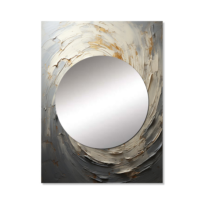 Dellaquila - spirales mystiques grises et dorées - miroir abstrait en spirale, miroir mural gris unique, impression d'art en métal