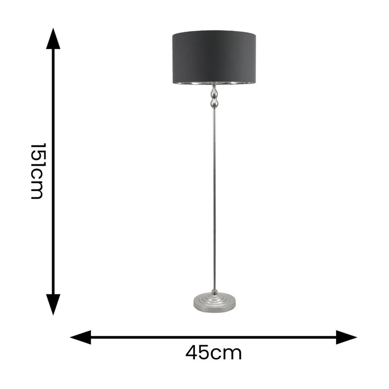 Darthea 151cm Traditional Floor Lamp, Brushed, No, Grey