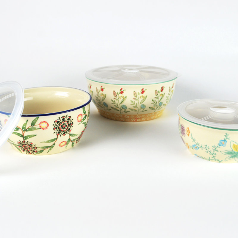 Ella Multicolor Ceramic Storage Bowls Set with Lids