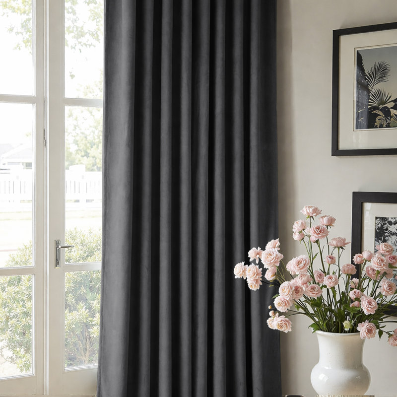 Alsey 100% Velvet Blackout Eyelet Ready Made Curtains & Drapes with matching Tie Backs, Charcoal, (228 Width X 228 Height) cm