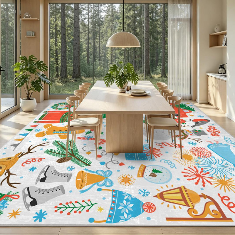 Tapis d'intérieur blanc lavable à la machine, idéal pour Noël, le Nouvel An et les fêtes d'hiver, Rectangle 71 po x 98 po