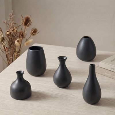 Vases à bourgeons noirs, petit ensemble de vases en céramique de 11 pièces, mini vases en poterie pour fleurs, petit vase bohème minimaliste bohème de pampa pour décoration de maison de campagne, centre de mariage, tablette et décoration de table