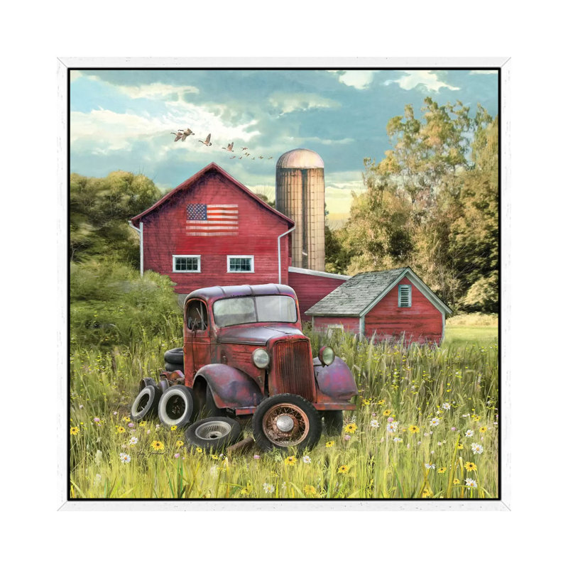 Patriotic Farm - Print on Canvas, White Framed, 66.04 cm H x 66.04 cm W