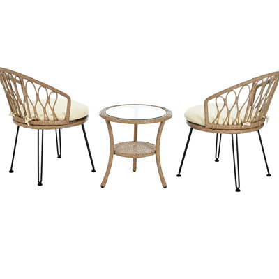 Loisirs de plein air - 2 chaises simples avec table ronde en verre pour patio, balcon, cour, confortable, légère et portable, facile à assembler, chaise de table trempée à haute résistance