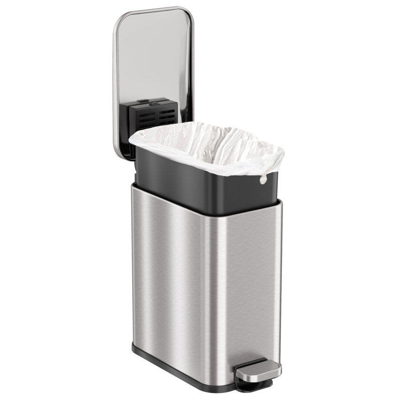 Slim Stainless Steel Fingerprint Resistant Trash Can with Flip Lid, 1.3 Gallon