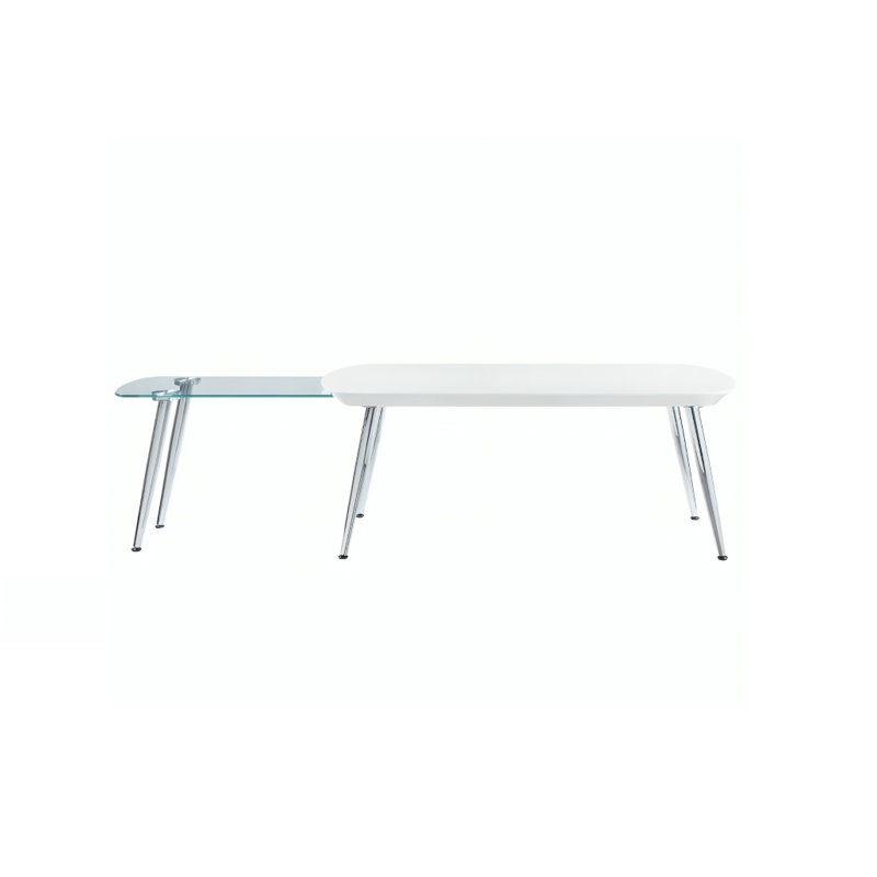Table basse 47 "en bois transparent et argenté et verre et métal