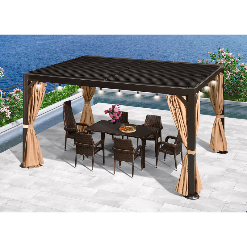 10 pi. L 13 pi. D Pergola en alliage d'aluminium avec auvent et guirlandes lumineuses de 48 pi