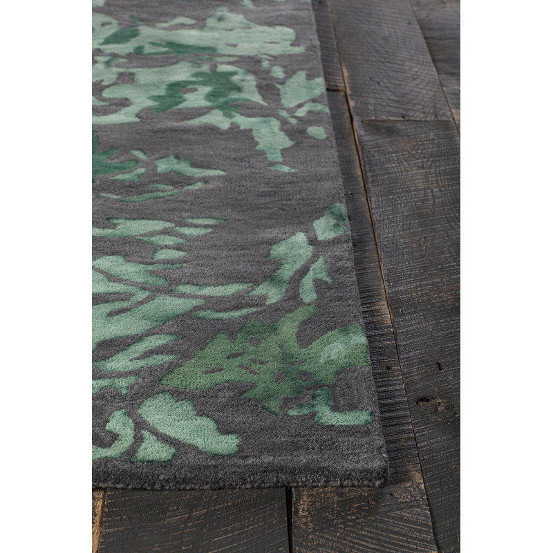 Tapis vert / gris en laine touffeté à la main Brynn Authentic, Rectangle 5 pi x 7 pi 6 po
