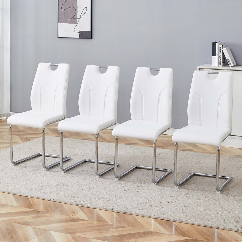 PU Dining Chair Set, Silver, White