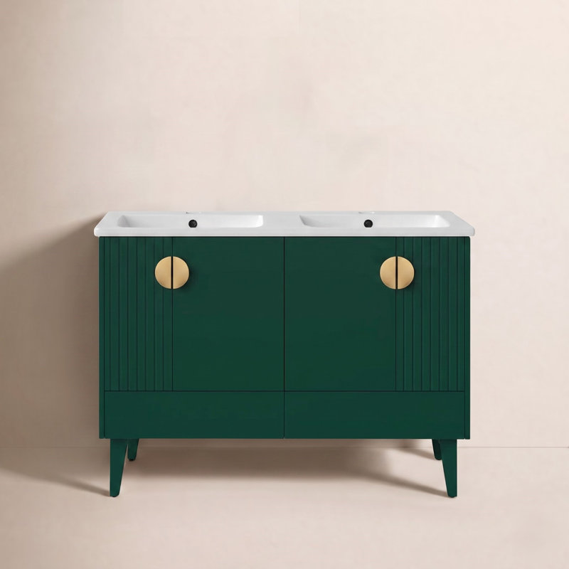 Ensemble de meuble-lavabo double 47 po Saimah, Vert, Laiton satiné