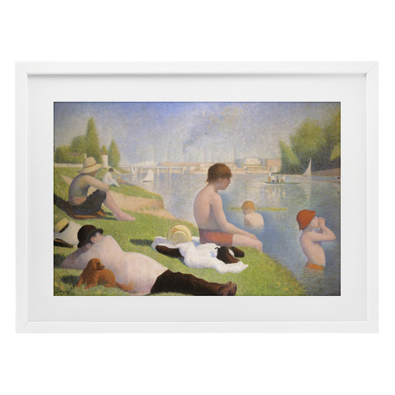 «Afprès Bathers» par George Seurat, reproduction sous verre encadrée, H 14 po x l 20 po, Bord de mer blanc sous verre encadré