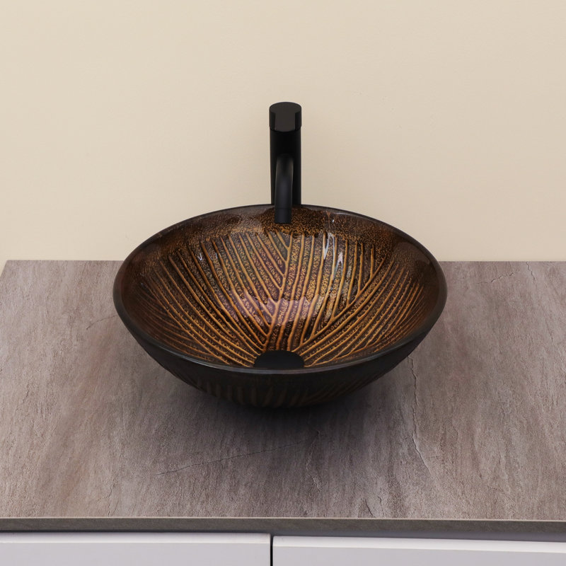 16-1/2 in. Oil Rubbed Bronze Circular Glass Basin Glass Round Vessel Bathroom Sink with Black Pop-up Drain