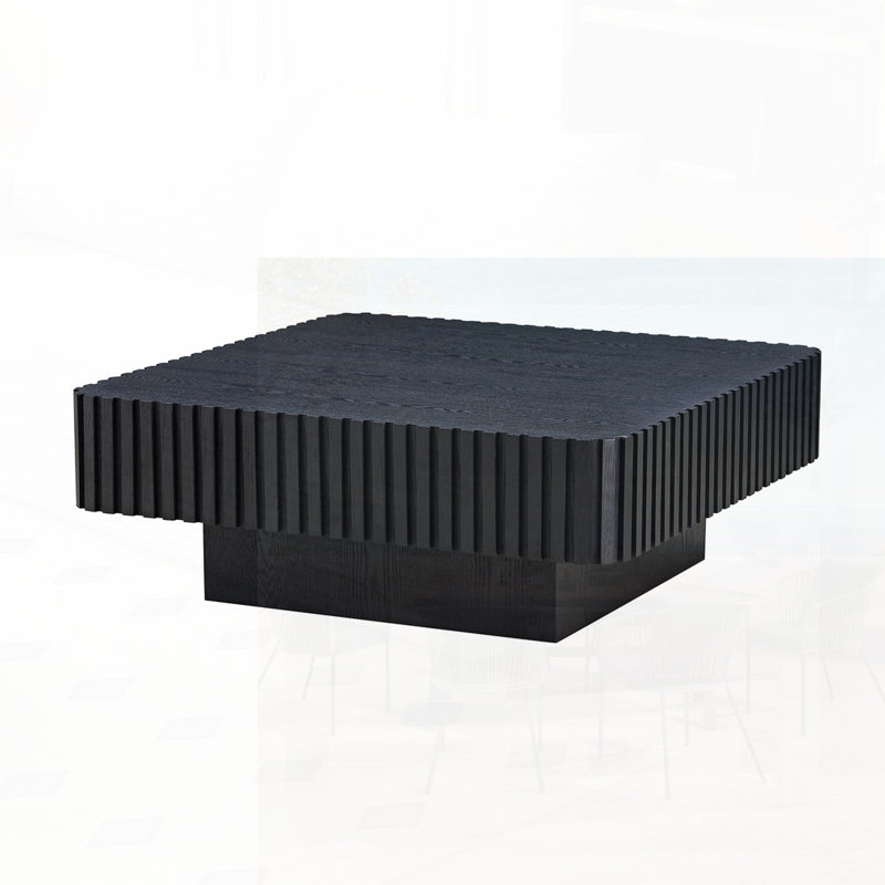 Table basse carrée moderne fabriquée à la main Base robuste en panneau de fibres à densité moyenne, Noir