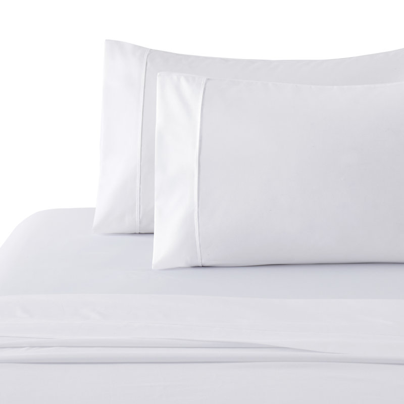 Ensemble de draps en coton 3 pièces avec housse de coussin Marina, Blanc, Ensemble de draps pour lit simple TG + 1 taie d'or