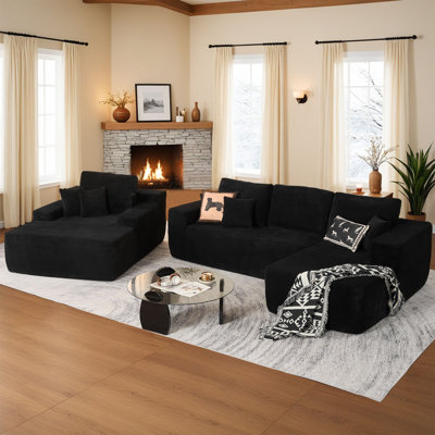 3-piece No-assembly Living Room Set, Plush Modern Sectional Sofa With Loveseat And Chaise Lounge