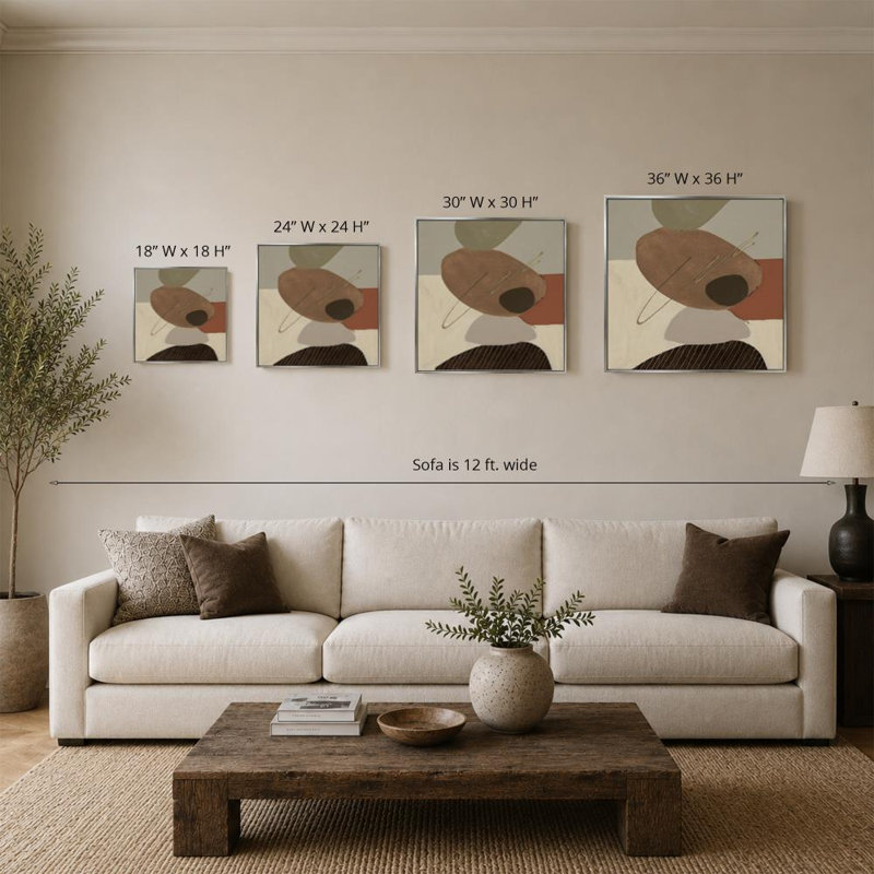 Stone Stack Tan par Sundance Graphics - Graphisme sur toile, H 30 po x l 30 po, Cadre plat flottant, Argent