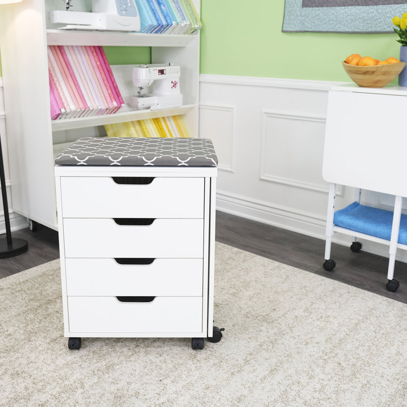 White Rolling Four-Drawer Storage Cabinet for Sewing and Crafts
