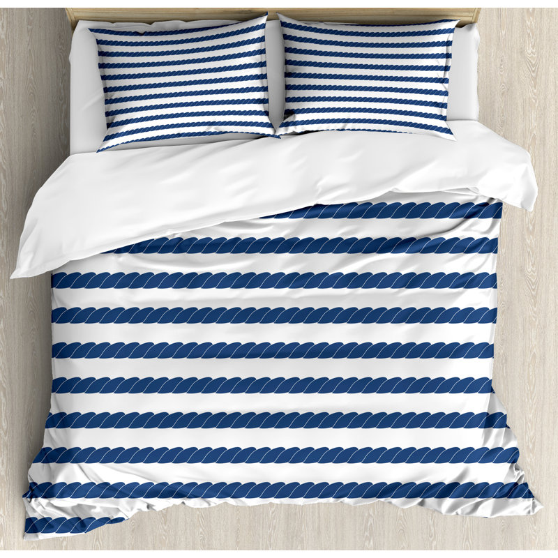 King Size Nautical Blue and White Striped Duvet Cover Set