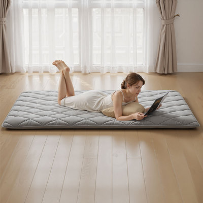 Japanese Tatami Mat, Full Size Foldable Japanese Tatami Mattress, Futon Mattress with Storage Bag & Fastener, 9-Layer Floor Mat for Sleeping, Dormitory, Meditation, Yoga, 80 x 54 x 3.5 in, Gray