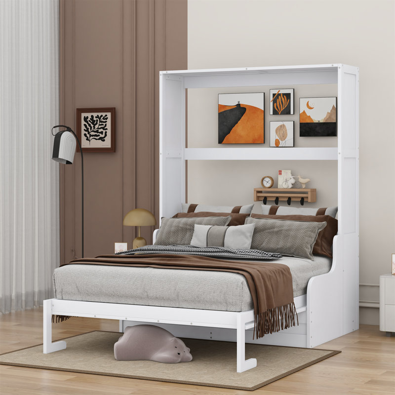 Grand lit escamotable mural avec coussin, Blanc