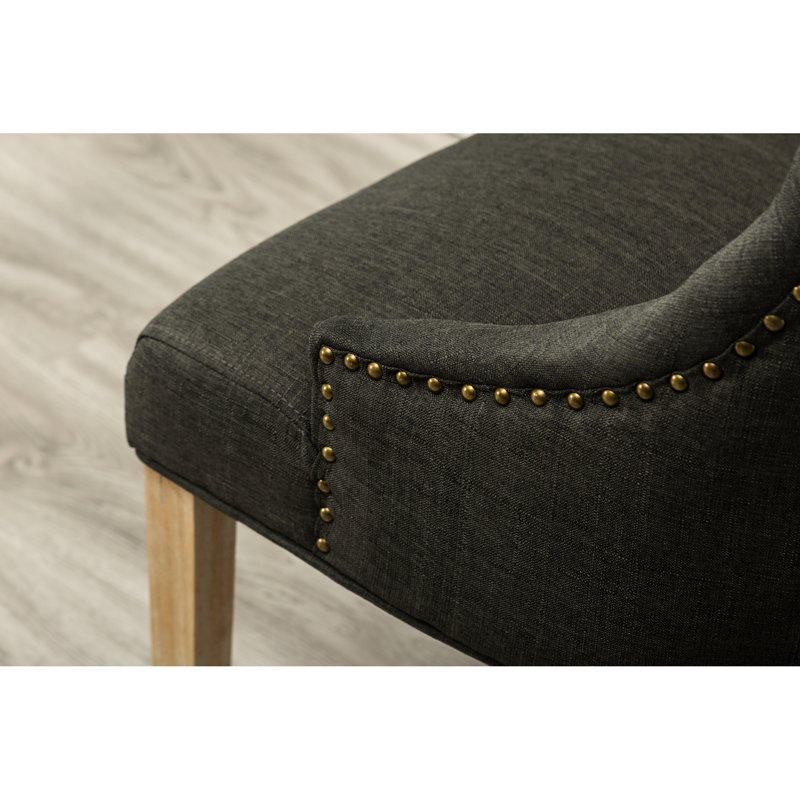 De 2 fauteuils à oreilles gris anthracite à oreilles capitonnées - Tête de clou en bois massif, Gris anthracite