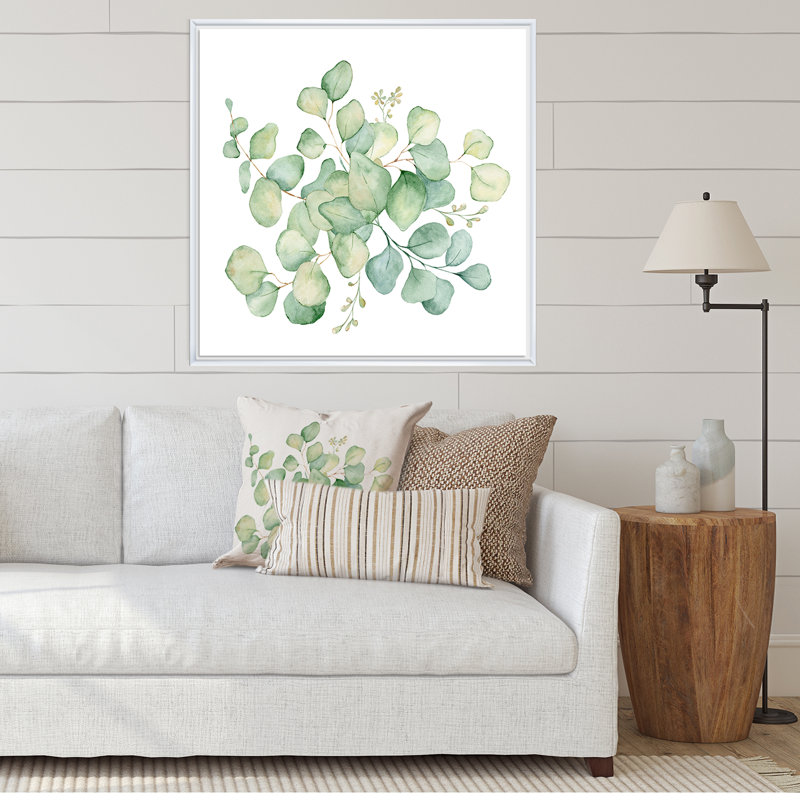 «Green Eucalyptus Bouquet On White», reproduction d'art sur toile traditionnelle, H 16 po x l 16 po x P 1 po