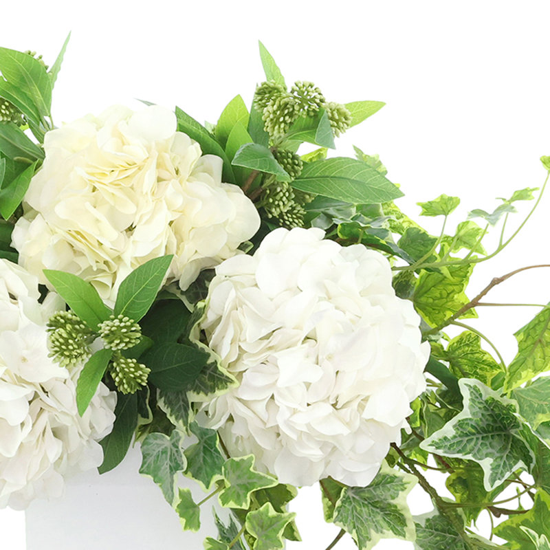 Hydrangeas and Ivy in Square Fiberstone Pot