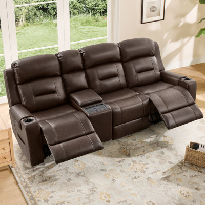 Olathe Genuine Leather Dual Motor Power Reclining Lay Flat Sofa With Power Headrest