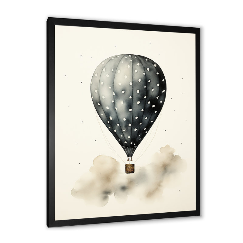 «Minimalist Représentation A Hot Air Balloon Sky Magic I», reproduction d'art sur toile, Cadre photo noir
