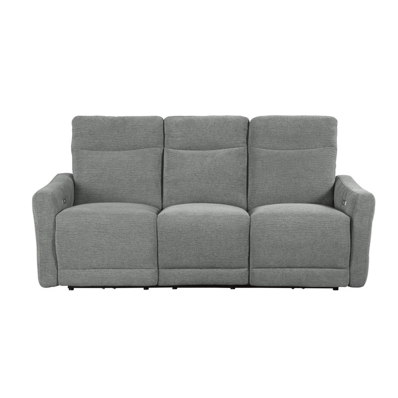 Canapé double inclinable électrique Eddie W USB, à plat, chenille gris tourterelle