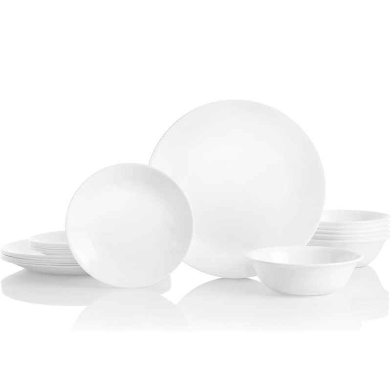 18-Piece Service for 6 Dinnerware Set, Solid Color, Winter Frost White