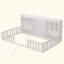 Lit simple avec bibliothèque Montessori, tablettes de rangement et rails de sécurité, cadre de lit en bois facile à assembler, blanc