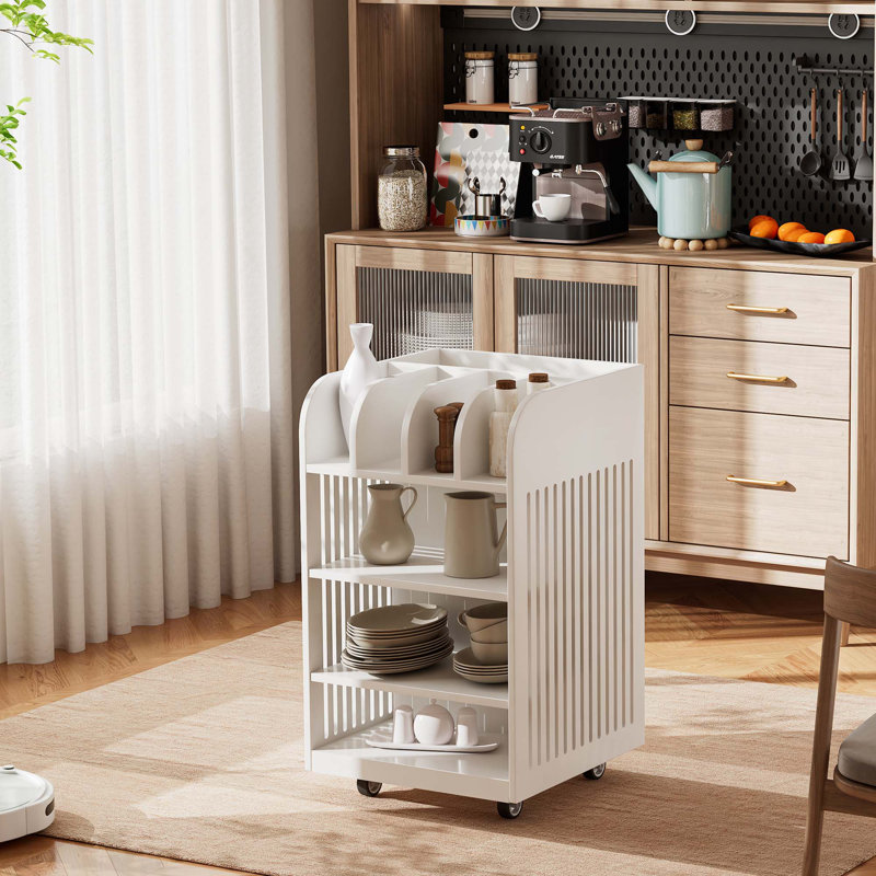 Chariot pour îlot de cuisine à 4 niveaux avec étagère à épices et roulettes verrouillables, îlots de rangement mobiles pour cuisine