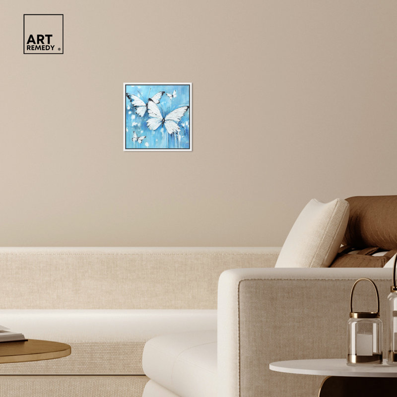 Textured Blue Butterflies Canvas Print with White Frame, 13" x 13"